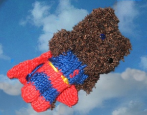 Super Bear Peep in flight with clouds